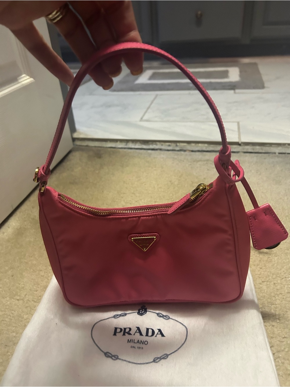 NWOT AUTHENTIC PRADA re-edition shoulder bag with Gold PRADA  Logo - Picture 8 of 16